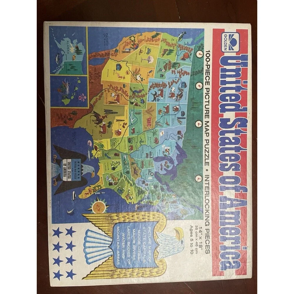 Golden United States of America Map Jigsaw Puzzle Geography 100 Pcs Educational
